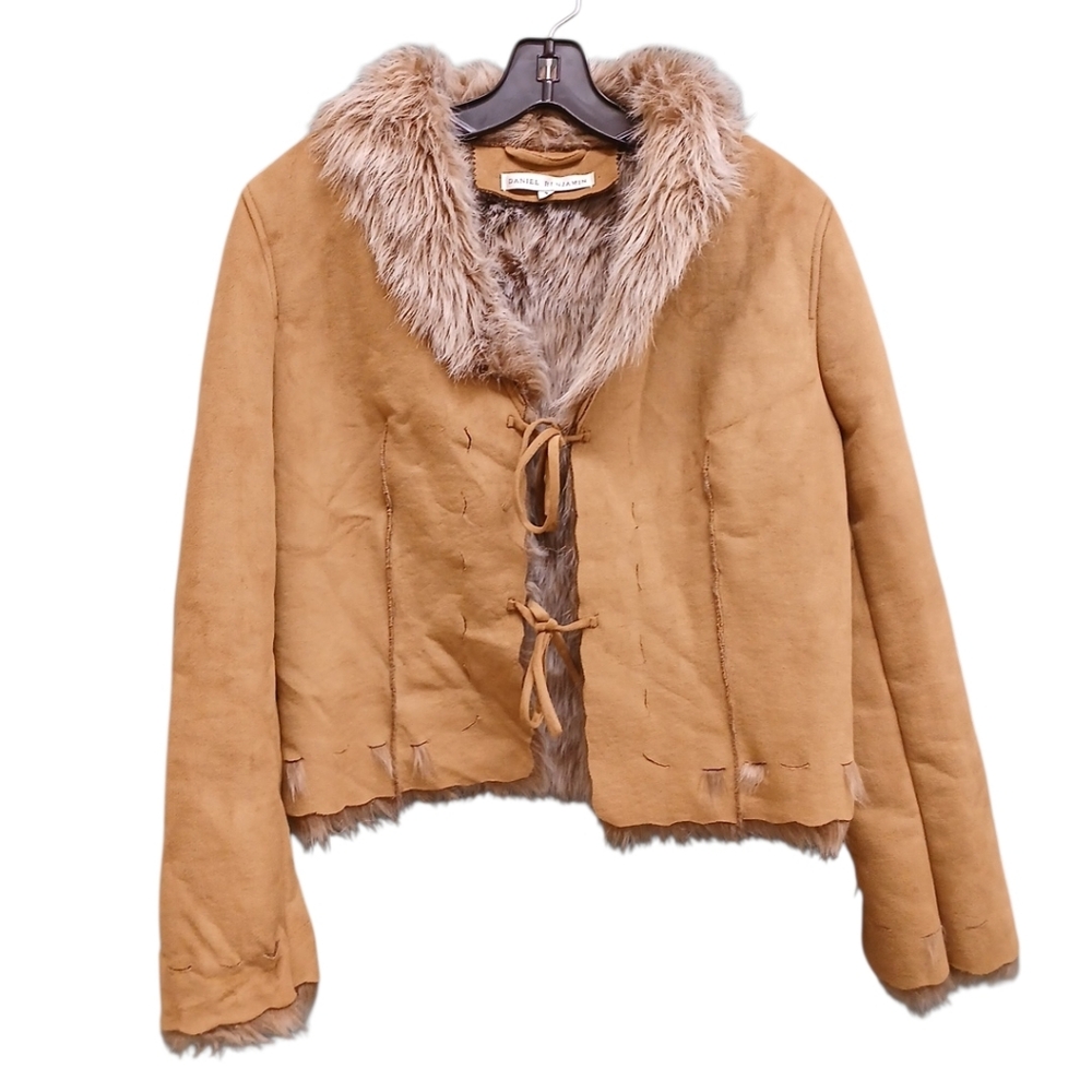 Daniel Benjamin Soft Faux Fur And Suede Tie Front Cropped Jacket Size Small